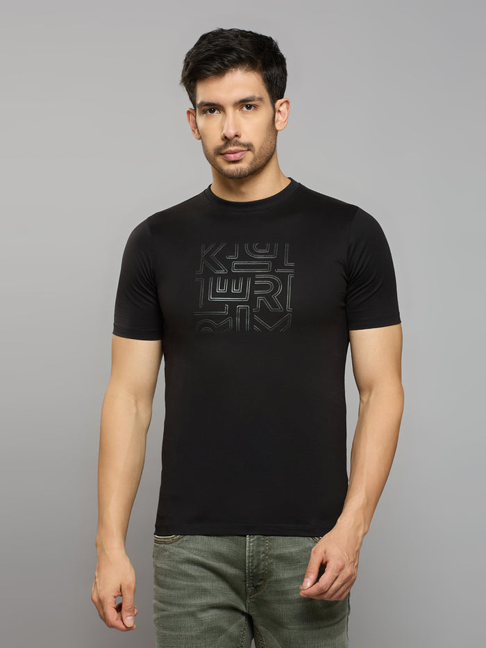 Men's Black Solid Slim Fit T-Shirts