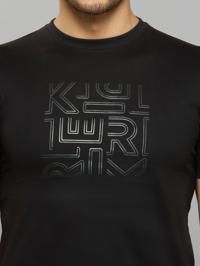 Men's Black Solid Slim Fit T-Shirts