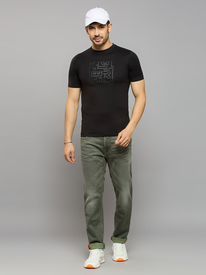 Men's Black Solid Slim Fit T-Shirts