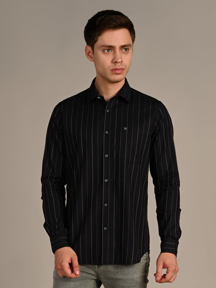 Men's Black Stripe Slim Fit Shirts