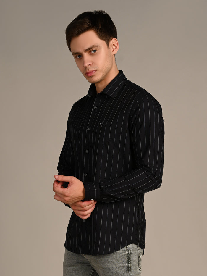 Men's Black Stripe Slim Fit Shirts