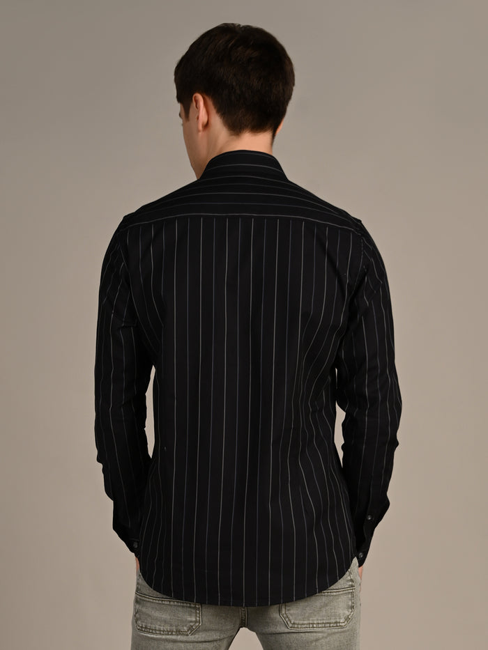 Men's Black Stripe Slim Fit Shirts