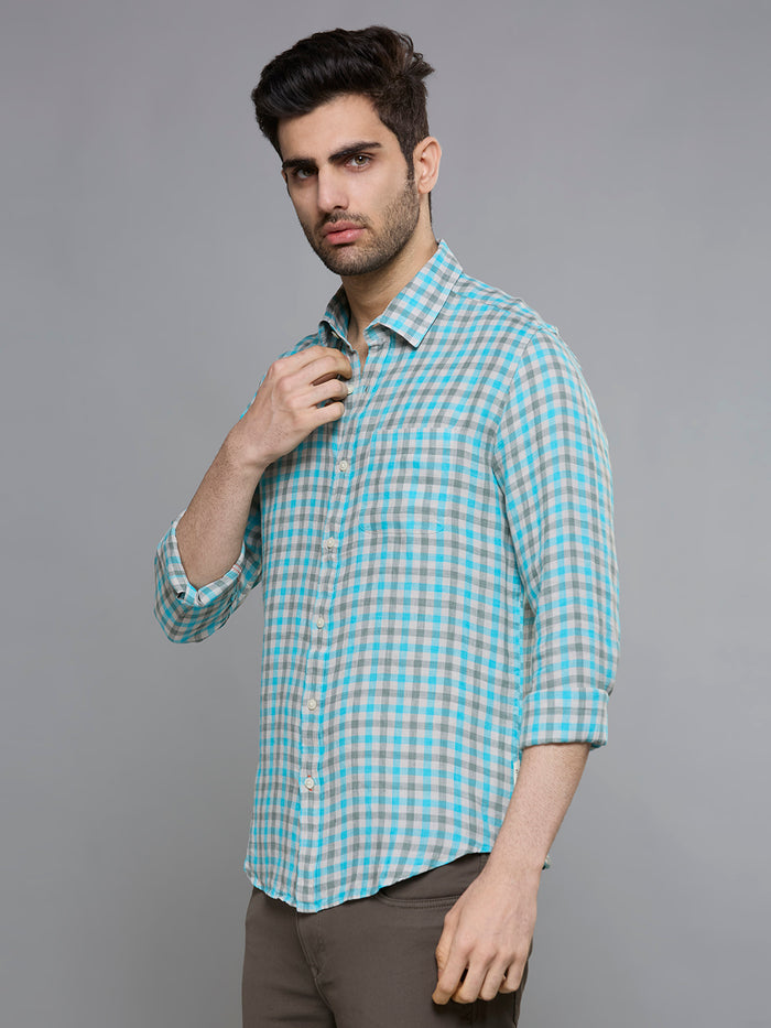 Men's Blue Checks Slim Fit Shirts