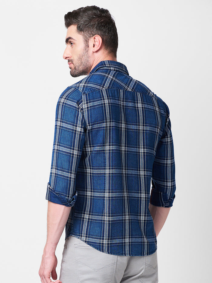 Men's Blue Checks Slim Fit Shirts