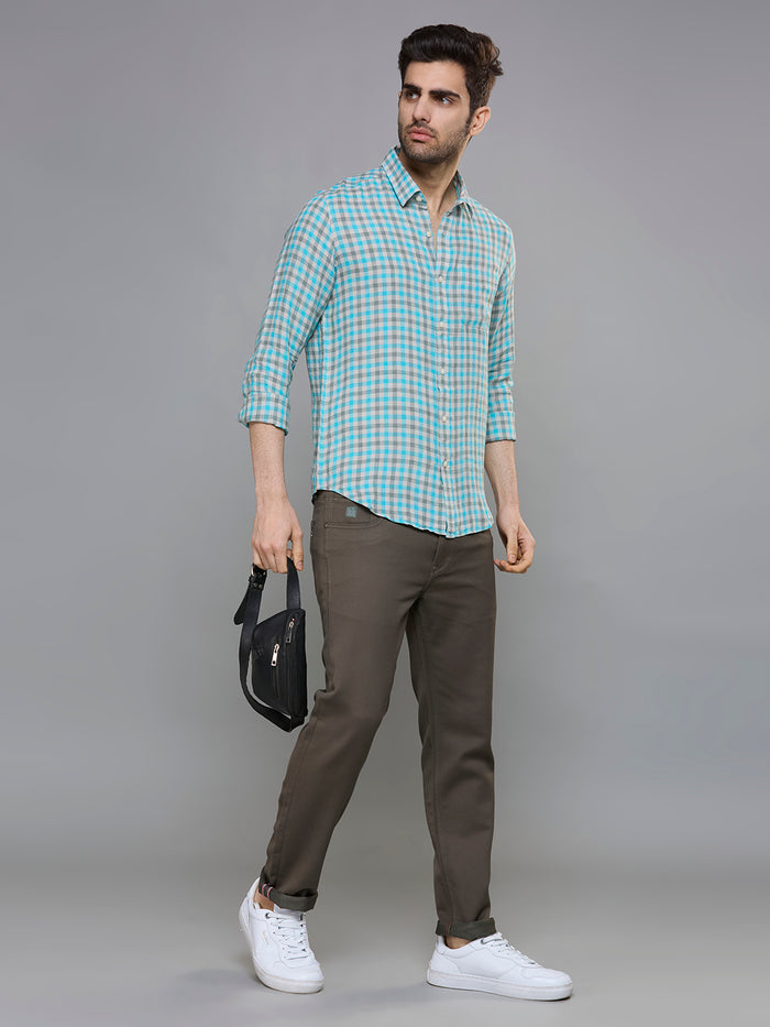 Men's Blue Checks Slim Fit Shirts
