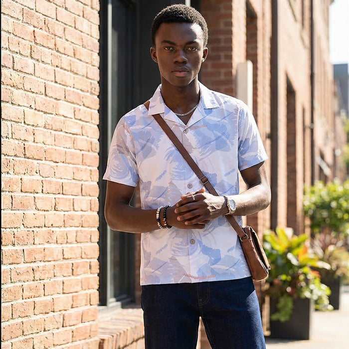Men's Blue Printed Regular Fit Shirts