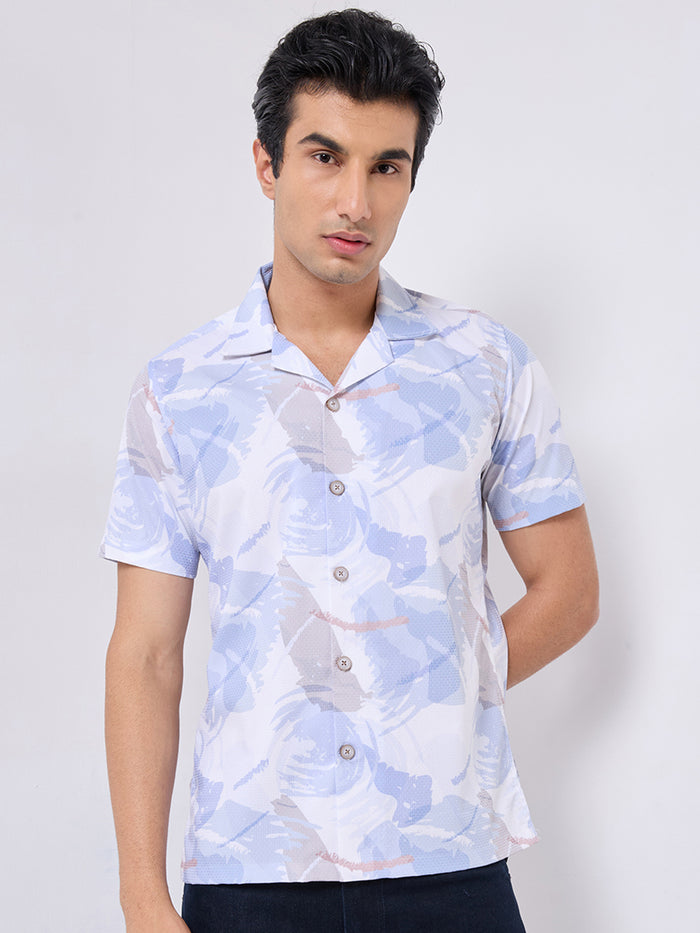 Men's Blue Printed Regular Fit Shirts