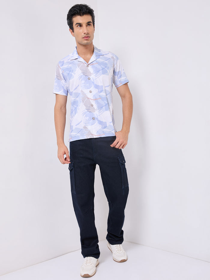 Men's Blue Printed Regular Fit Shirts
