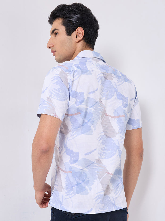 Men's Blue Printed Regular Fit Shirts