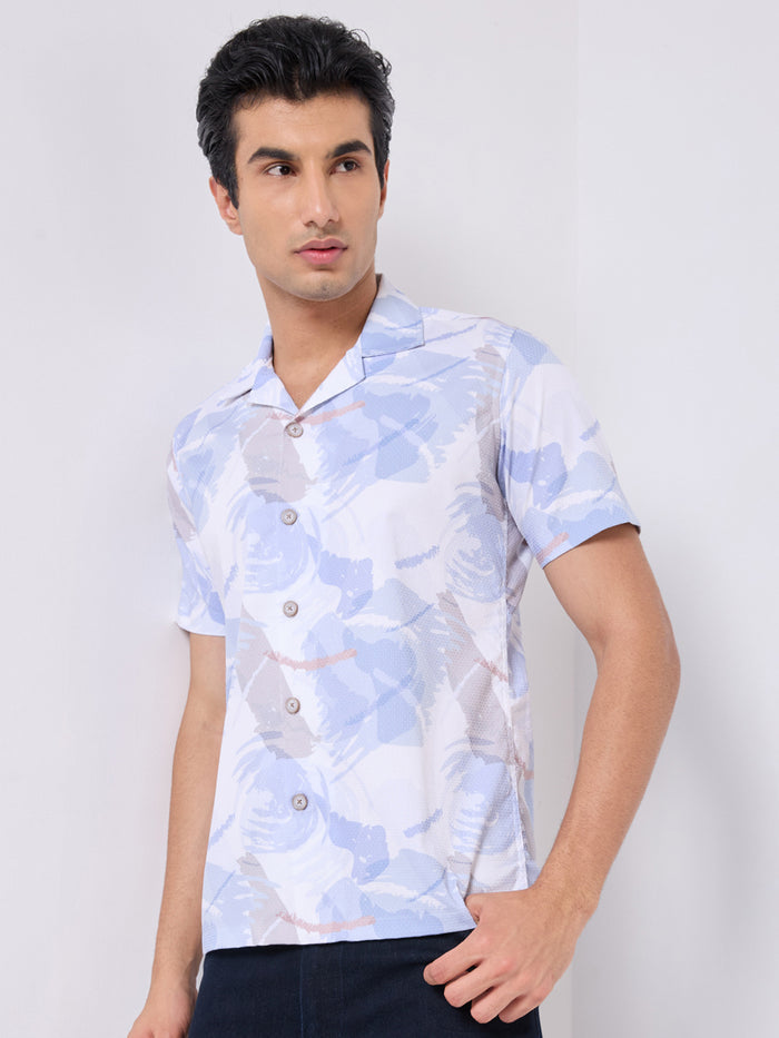 Men's Blue Printed Regular Fit Shirts