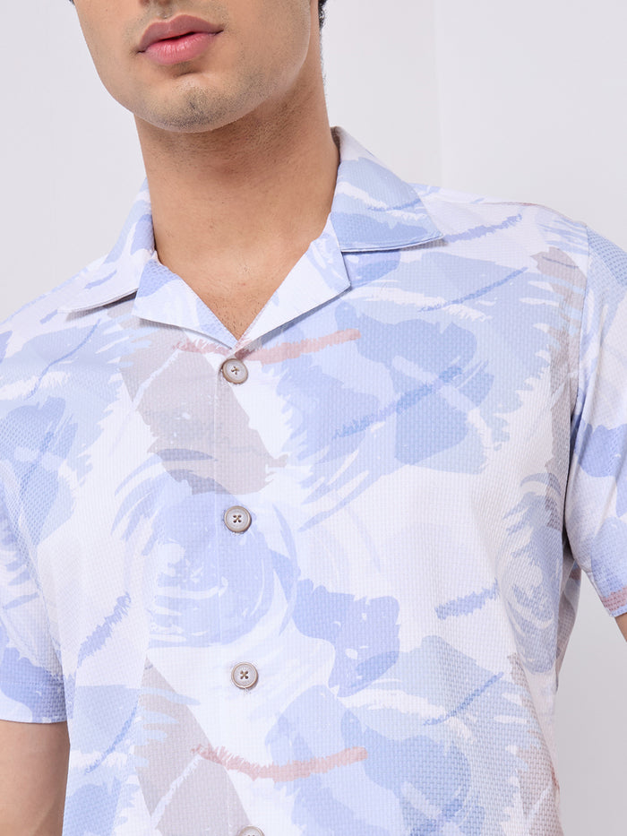 Men's Blue Printed Regular Fit Shirts