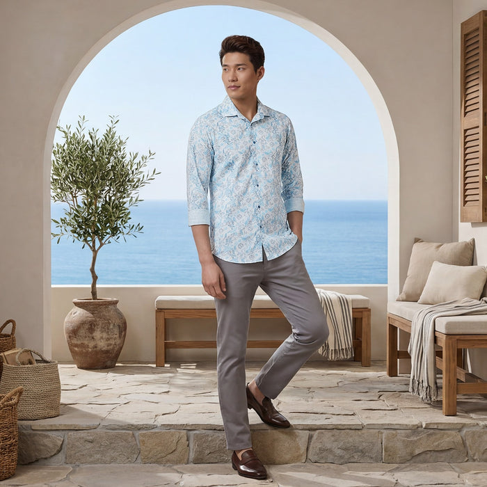 Men's Blue Printed Slim Fit Shirts