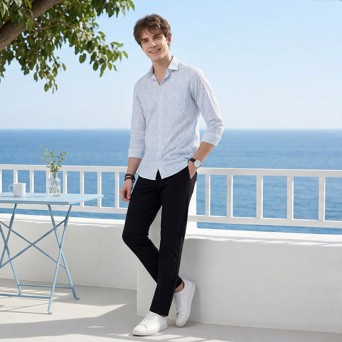 Men's Blue Printed Slim Fit Shirts