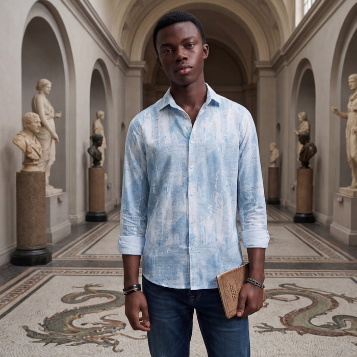Men's Blue Printed Slim Fit Shirts