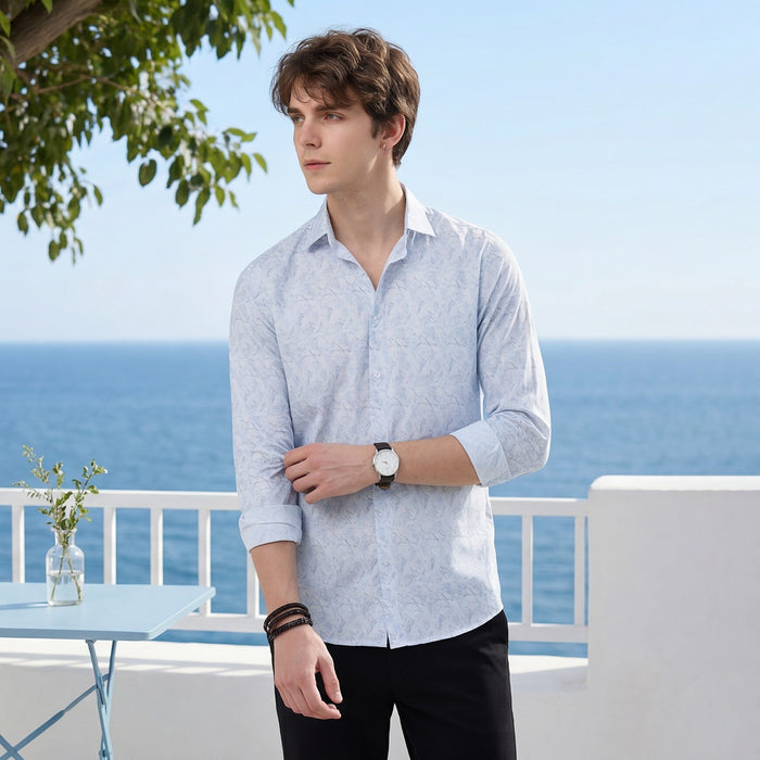 Men's Blue Printed Slim Fit Shirts