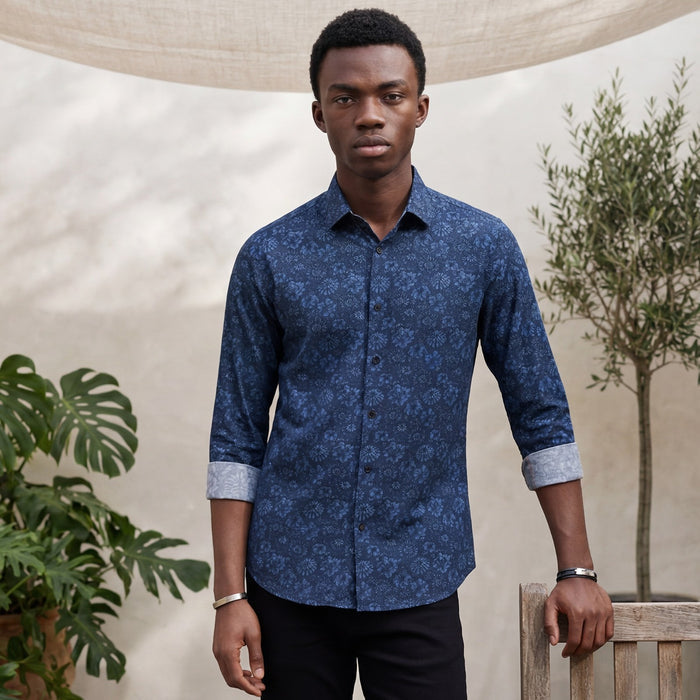 Men's Blue Printed Slim Fit Shirts