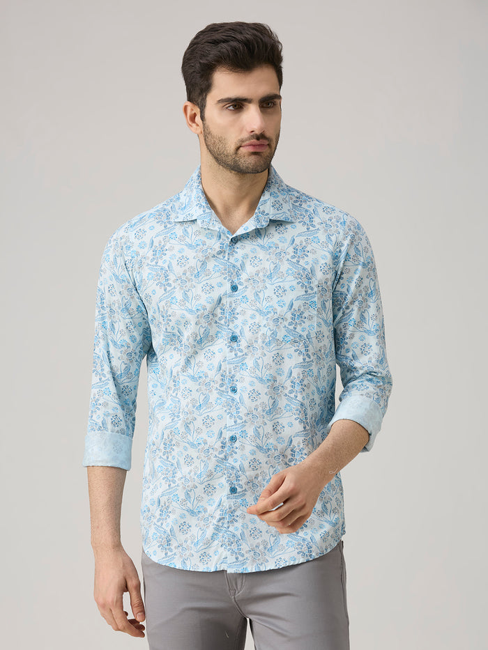 Men's Blue Printed Slim Fit Shirts