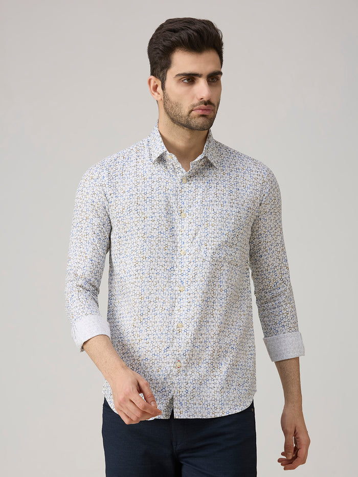 Men's Blue Printed Slim Fit Shirts