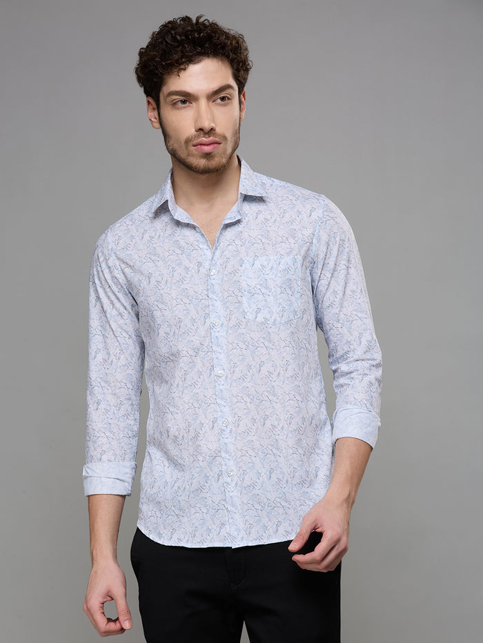Men's Blue Printed Slim Fit Shirts