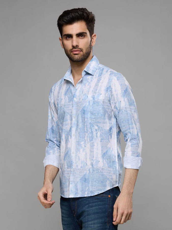 Men's Blue Printed Slim Fit Shirts