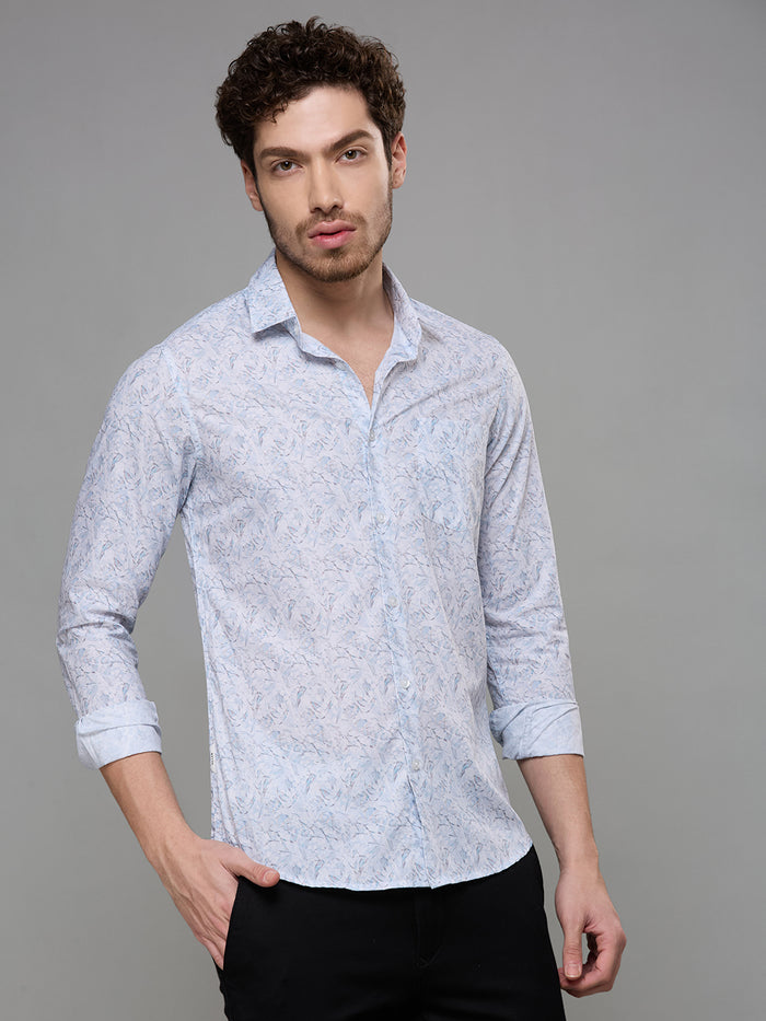 Men's Blue Printed Slim Fit Shirts