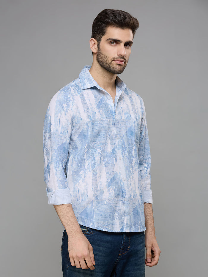 Men's Blue Printed Slim Fit Shirts