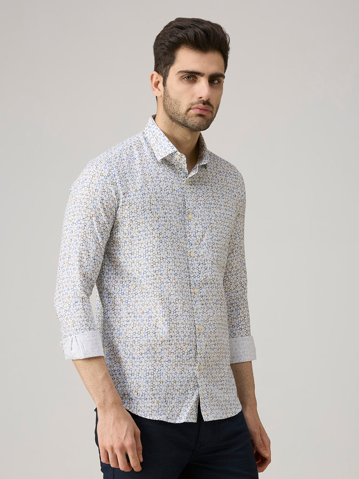 Men's Blue Printed Slim Fit Shirts