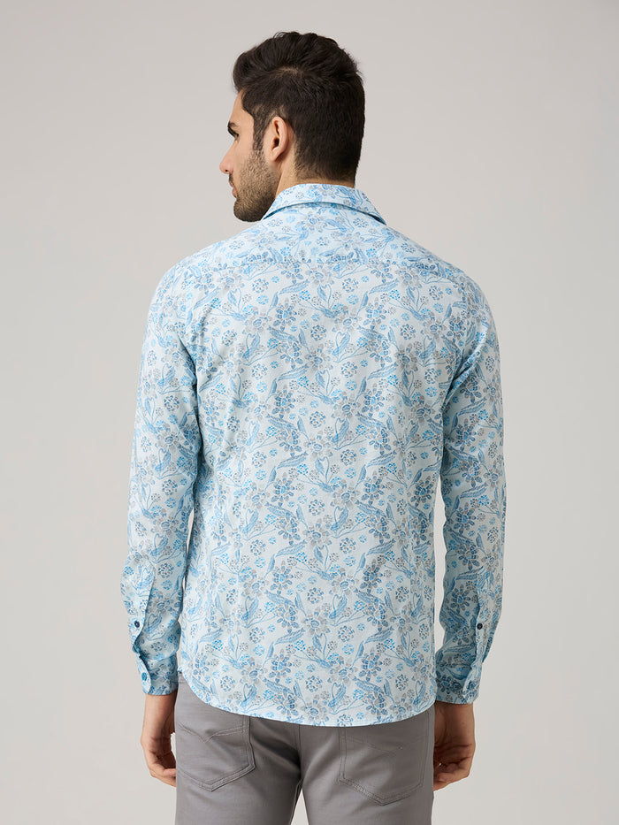 Men's Blue Printed Slim Fit Shirts