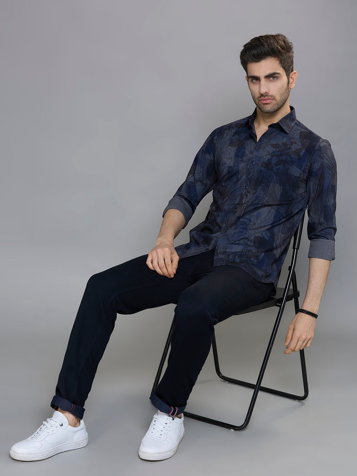Men's Blue Printed Slim Fit Shirts