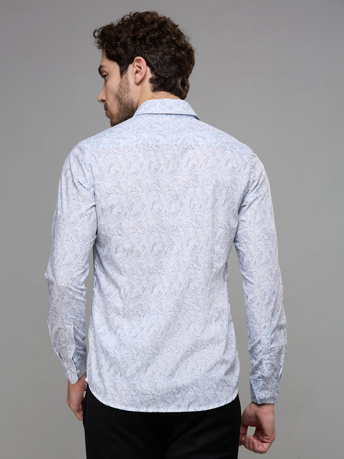 Men's Blue Printed Slim Fit Shirts