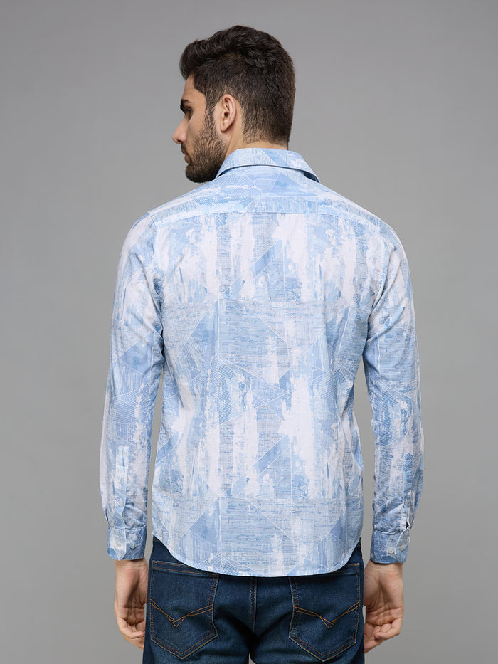Men's Blue Printed Slim Fit Shirts