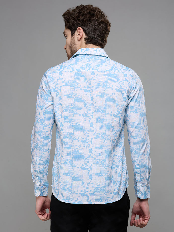 Men's Blue Printed Slim Fit Shirts