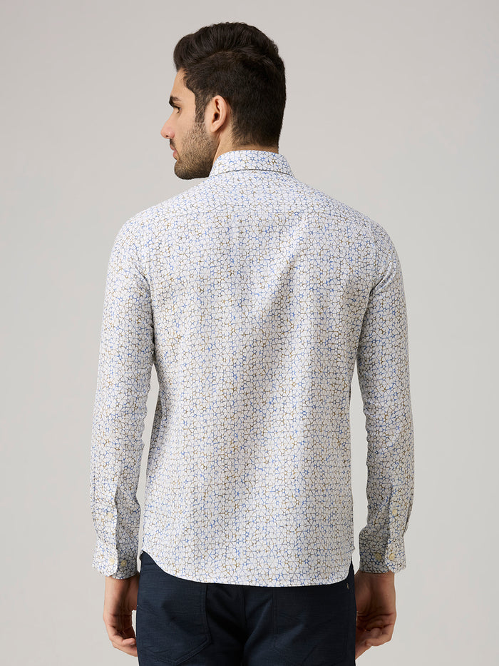 Men's Blue Printed Slim Fit Shirts