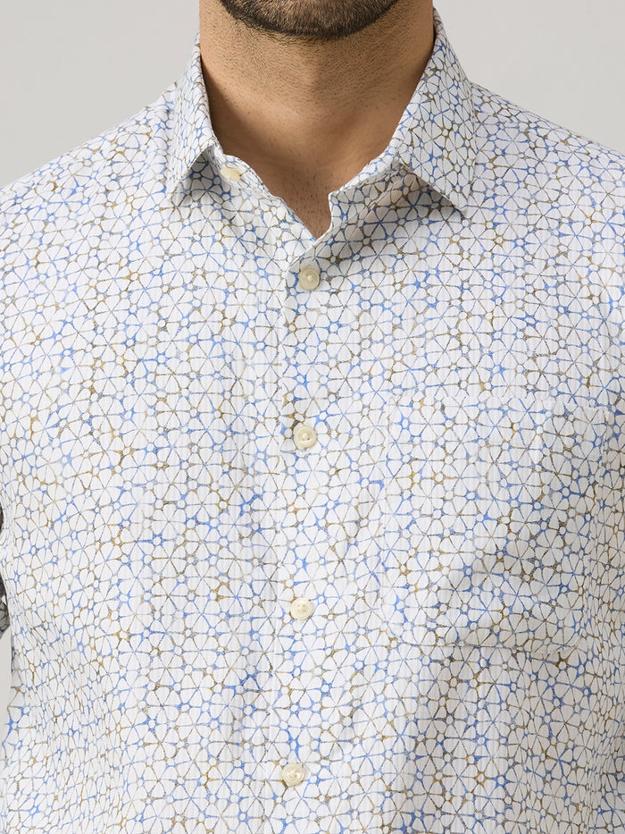 Men's Blue Printed Slim Fit Shirts