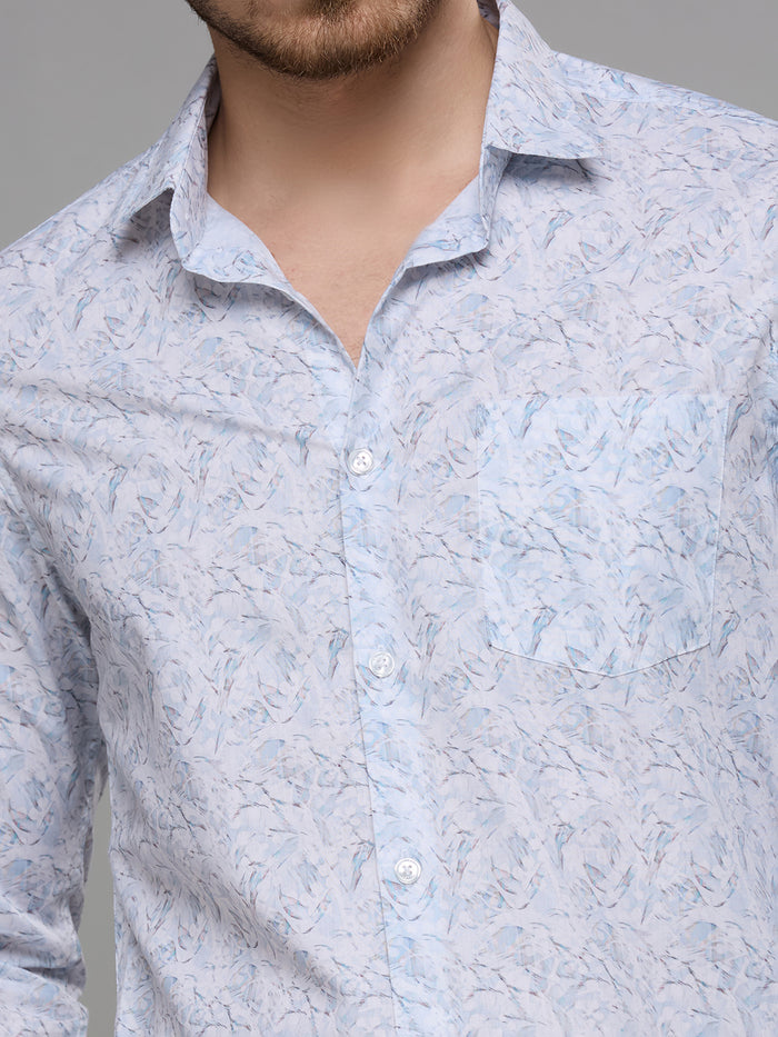 Men's Blue Printed Slim Fit Shirts