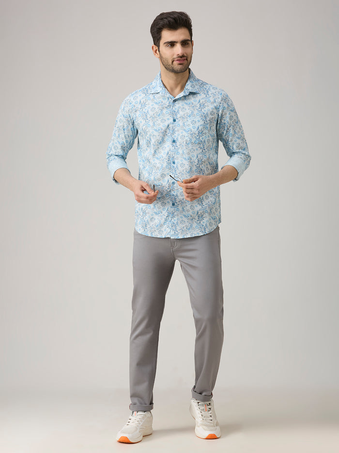 Men's Blue Printed Slim Fit Shirts