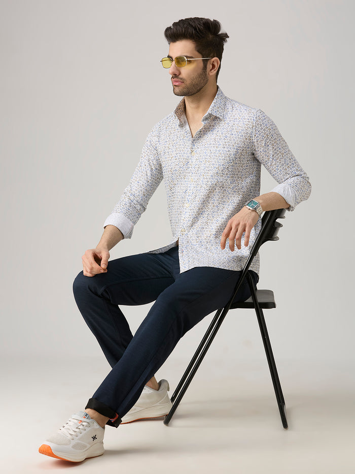 Men's Blue Printed Slim Fit Shirts