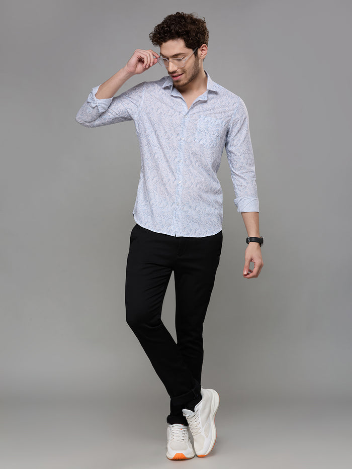 Men's Blue Printed Slim Fit Shirts