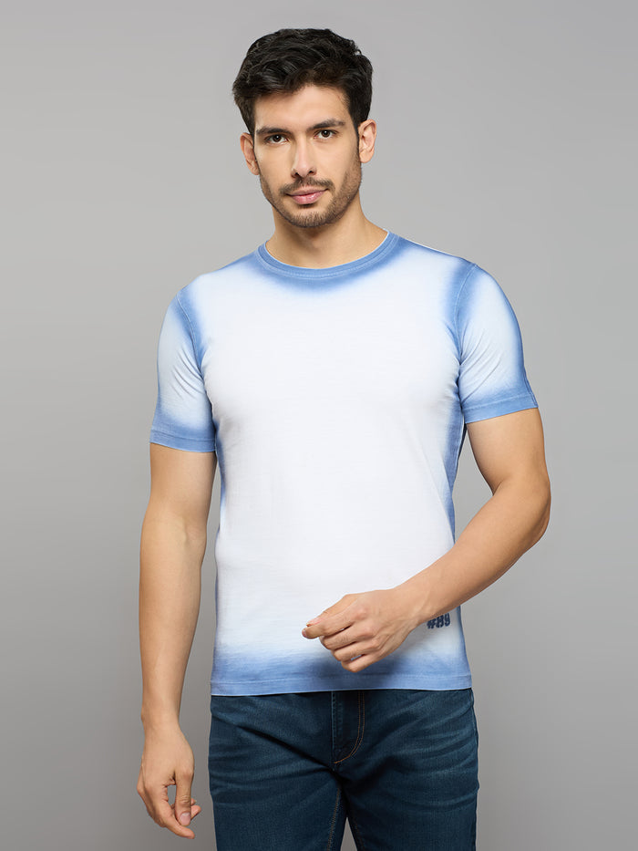 Men's Blue Printed Slim Fit T-Shirts
