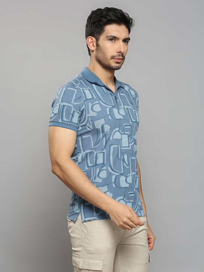 Men's Blue Printed Slim Fit T-Shirts