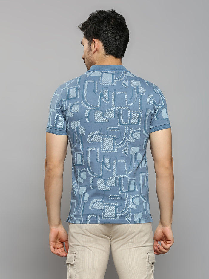 Men's Blue Printed Slim Fit T-Shirts