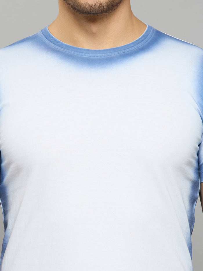 Men's Blue Printed Slim Fit T-Shirts