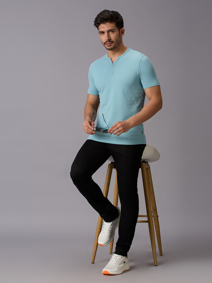 Men's Blue Printed Slim Fit T-Shirts