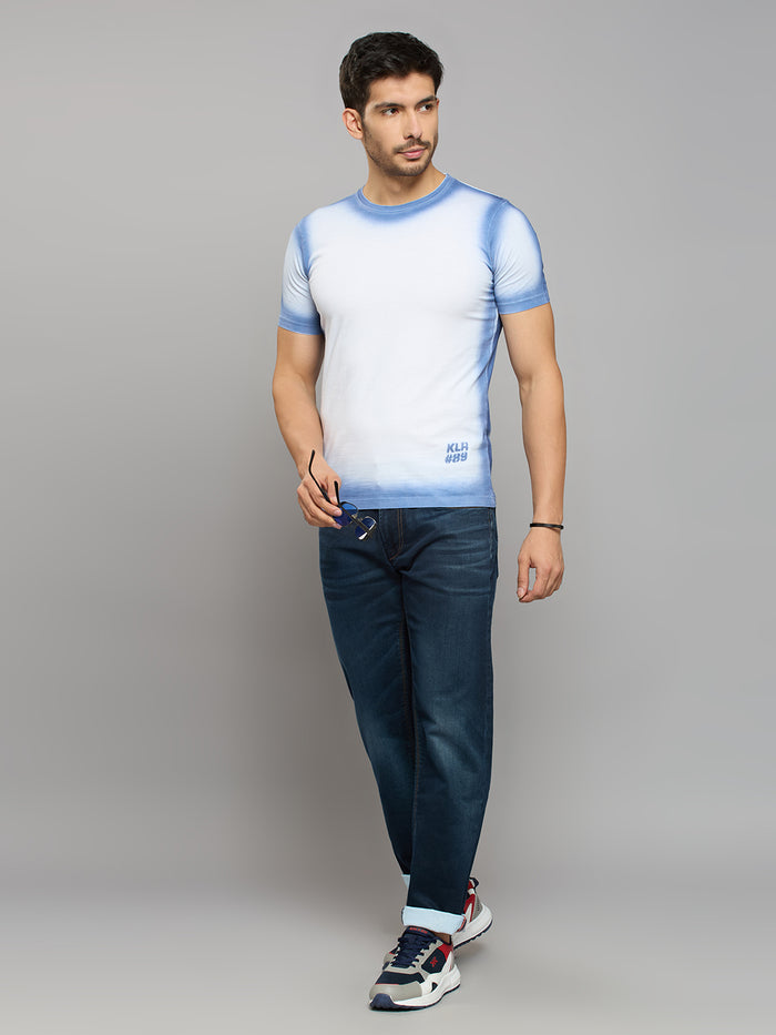 Men's Blue Printed Slim Fit T-Shirts