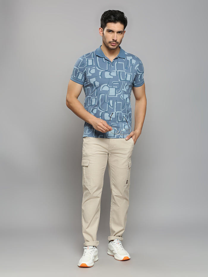 Men's Blue Printed Slim Fit T-Shirts