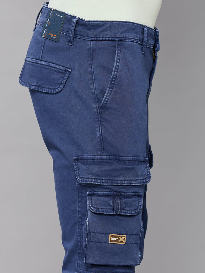 Men's Blue Solid Cargo