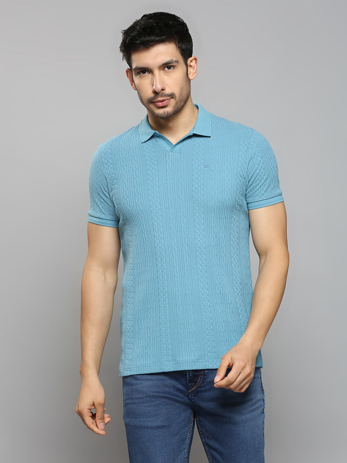 Men's Blue Solid Slim Fit T-Shirts