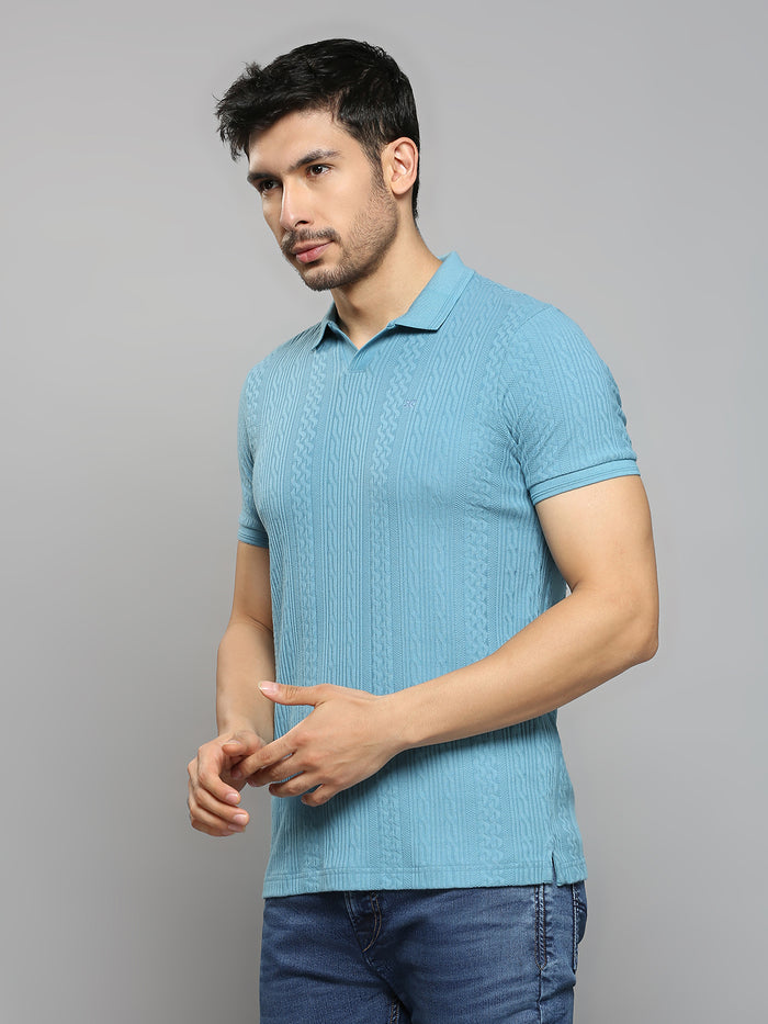 Men's Blue Solid Slim Fit T-Shirts