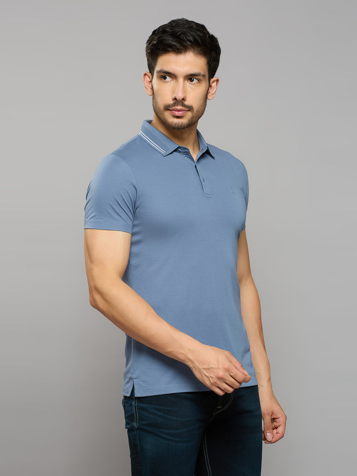 Men's Blue Solid Slim Fit T-Shirts