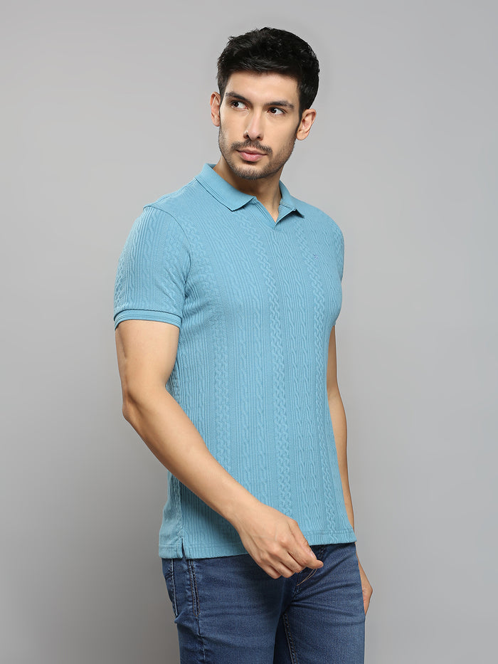 Men's Blue Solid Slim Fit T-Shirts